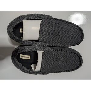 Dearfoams Slippers Mens Size 7-8 S Gray Herringbone Memory Foam Moccasin Faux
